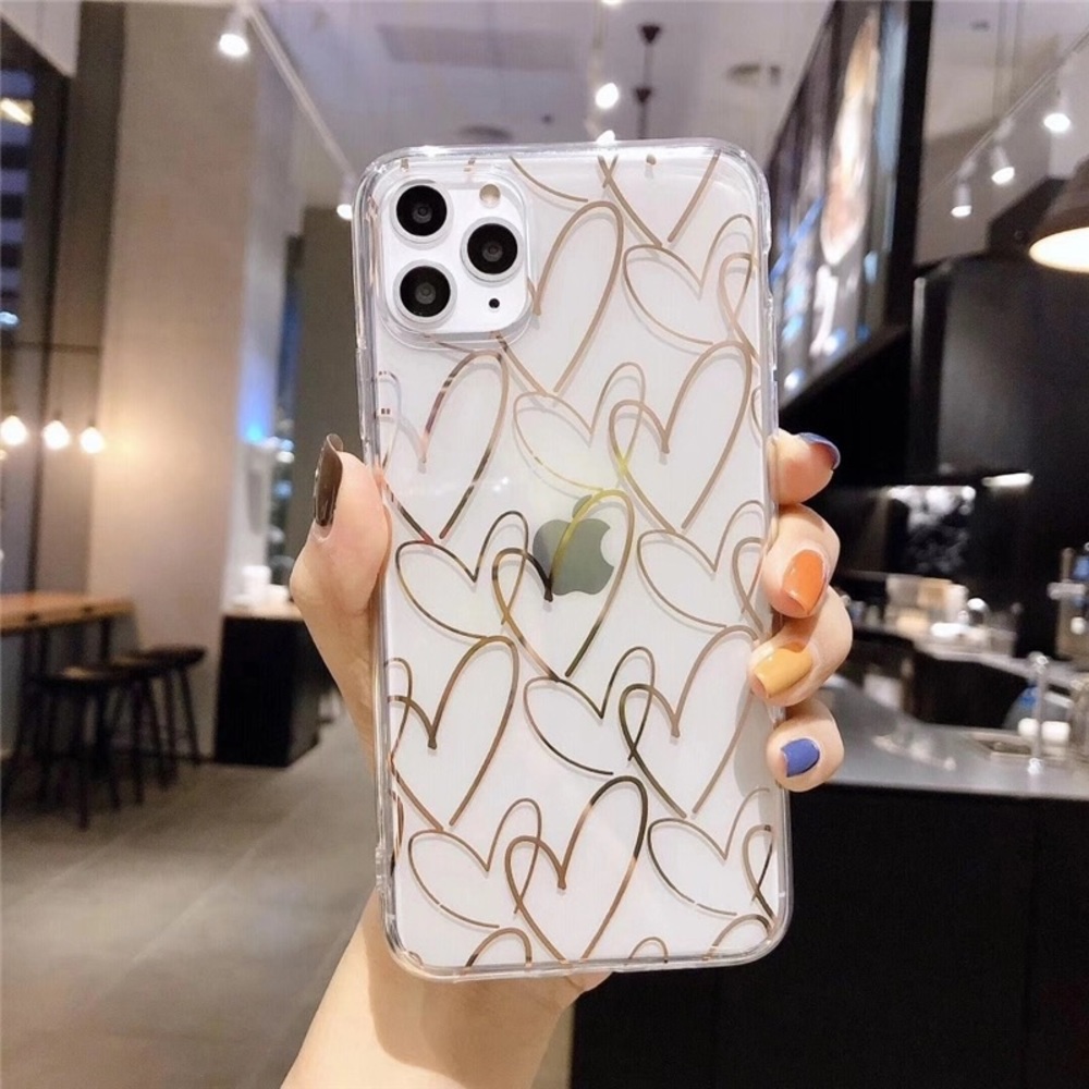 Clear iPhone 11 / XI Case w/ Rose Gold Heart Case